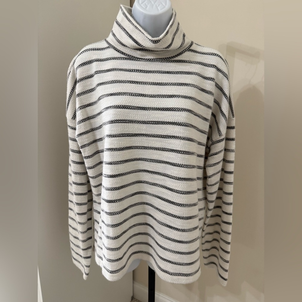 J. Crew Striped Turtleneck Sweater - Black and White Sz L